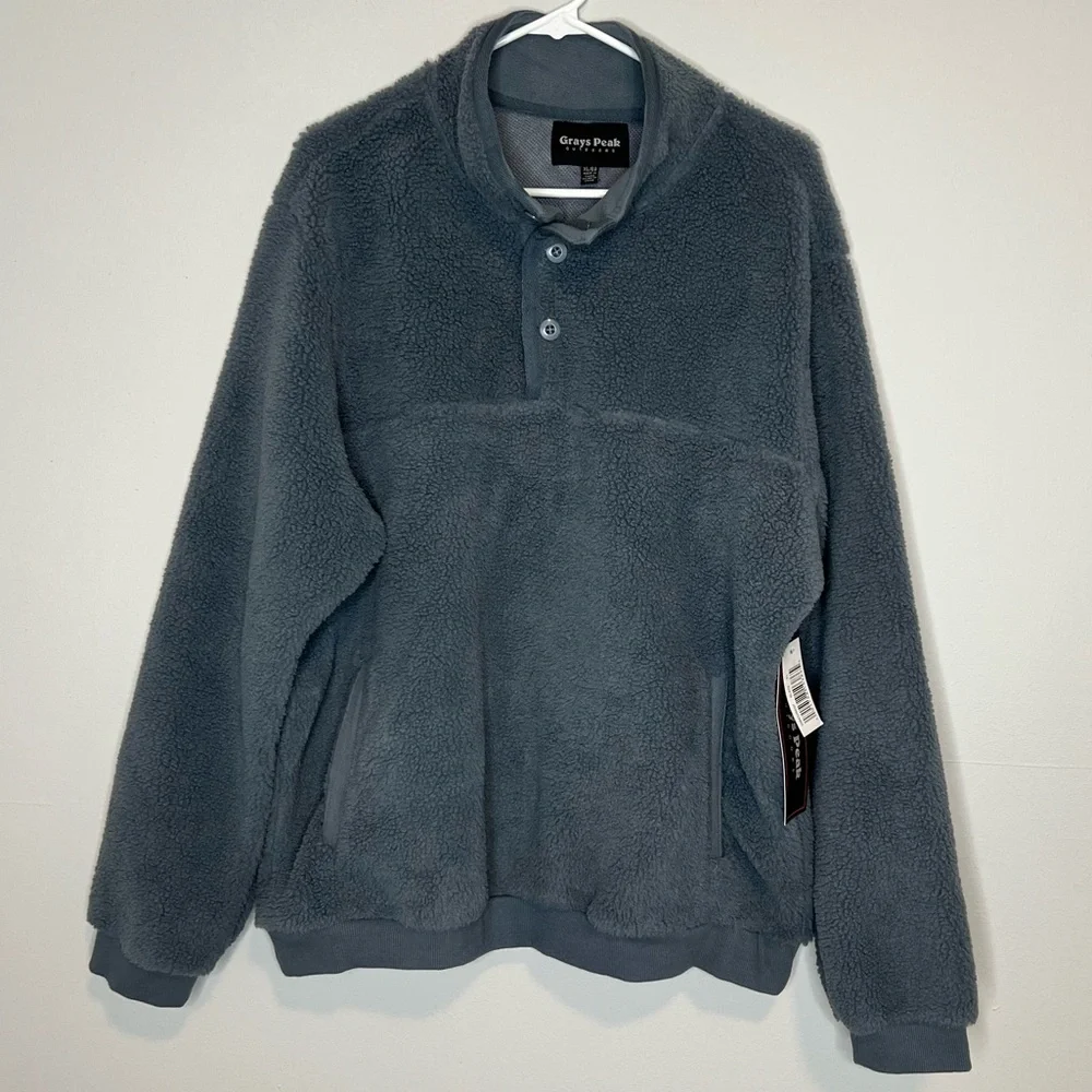 Grays Peak Outdoors Men’s Slate Blue Sherpa Fleece Pullover Jacket XL NEW Button